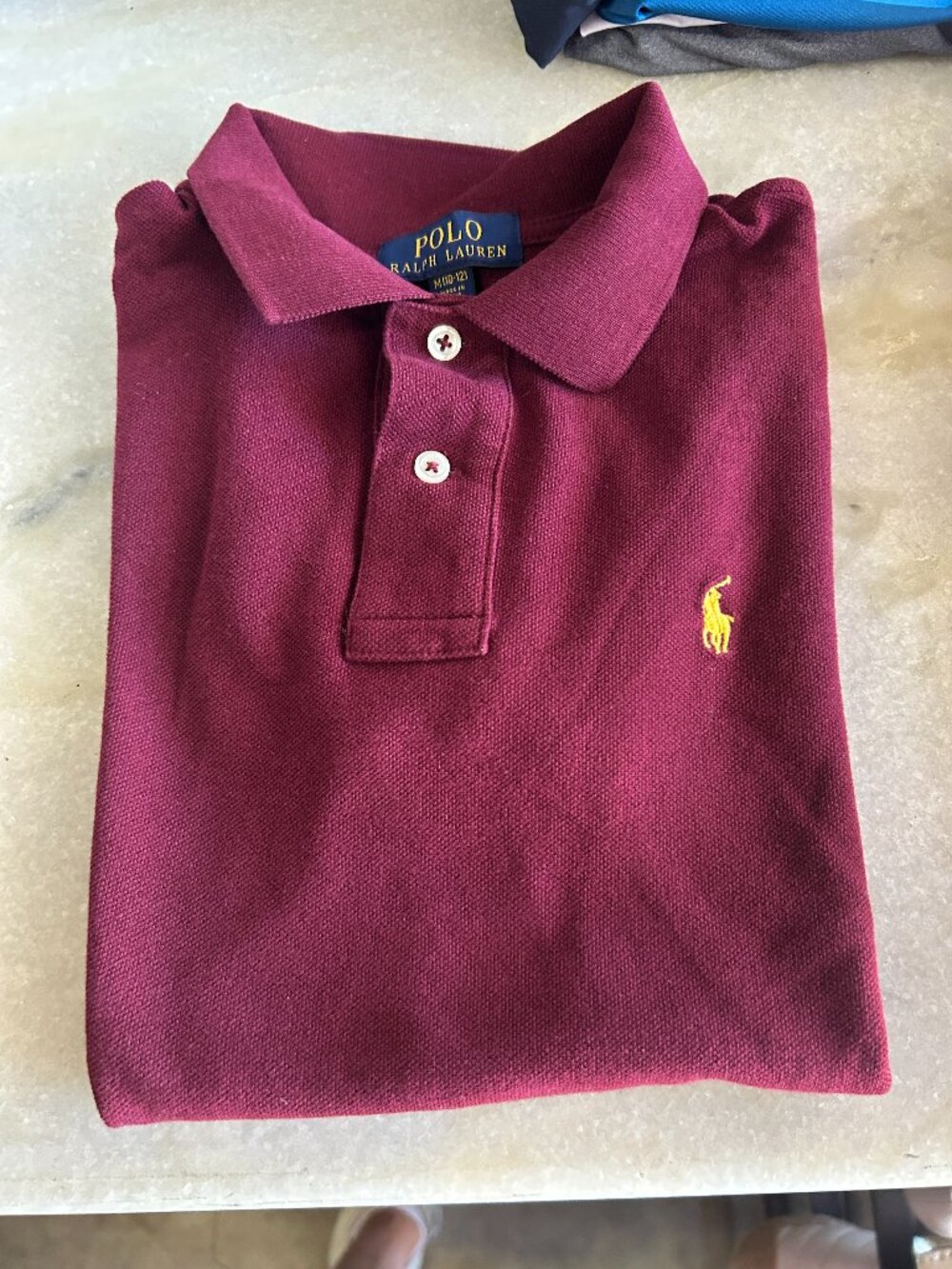 Polo Ralph Lauren Boys Burgundy Pique Polo Gold Pony Size M 10/12